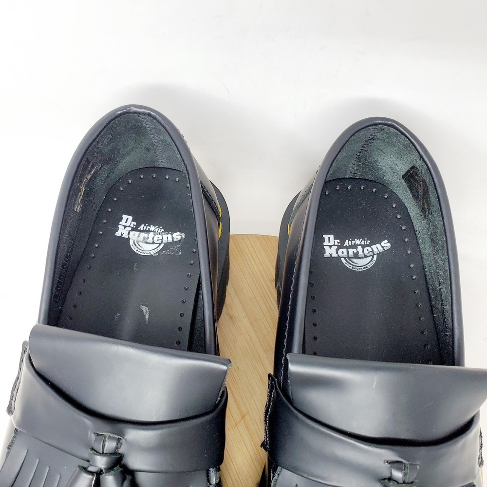 Dr. Martens Black Leather Platform Tassel Loafers with Yellow Stitch - Picture 5 of 14
